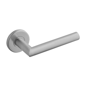 JUEGO 2 MANILLAS ACERO INOXIDABLE SATINADO ROSETA REDONDA PARA PUERTA